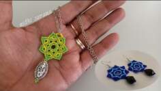 7 Point Star, Pendant & Earrings/Seed bead jewelry set/Tutorial diy