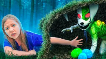 Xenia hunts for ZOMBIE animatronic BANNY! Portable rabbit hole in